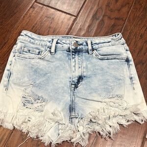Altar'd State Blue and White Frayed Jean Shorts